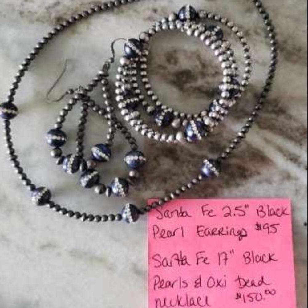 Black Pearl Necklace and Earring Set